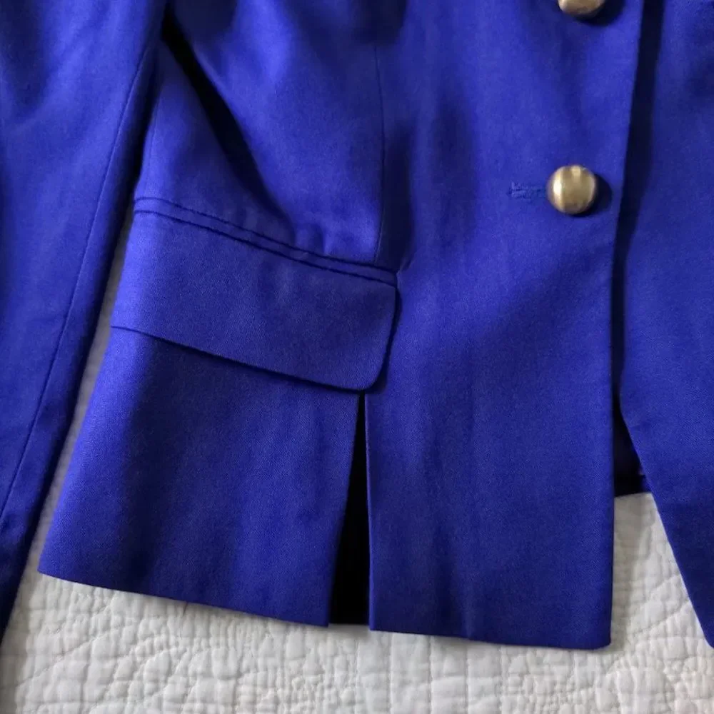 Vintage 80s Michelle Stuart Blazer Purple Gold Button Corpcore Size 8P